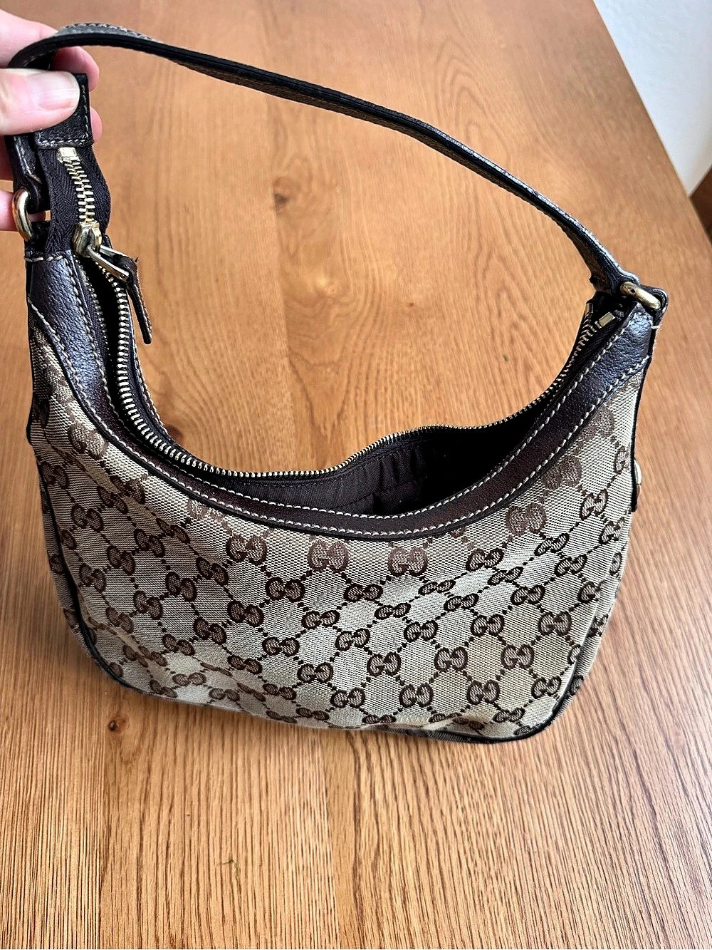 Gucci GG Monogram Shoulder Bag in Brown & Beige
